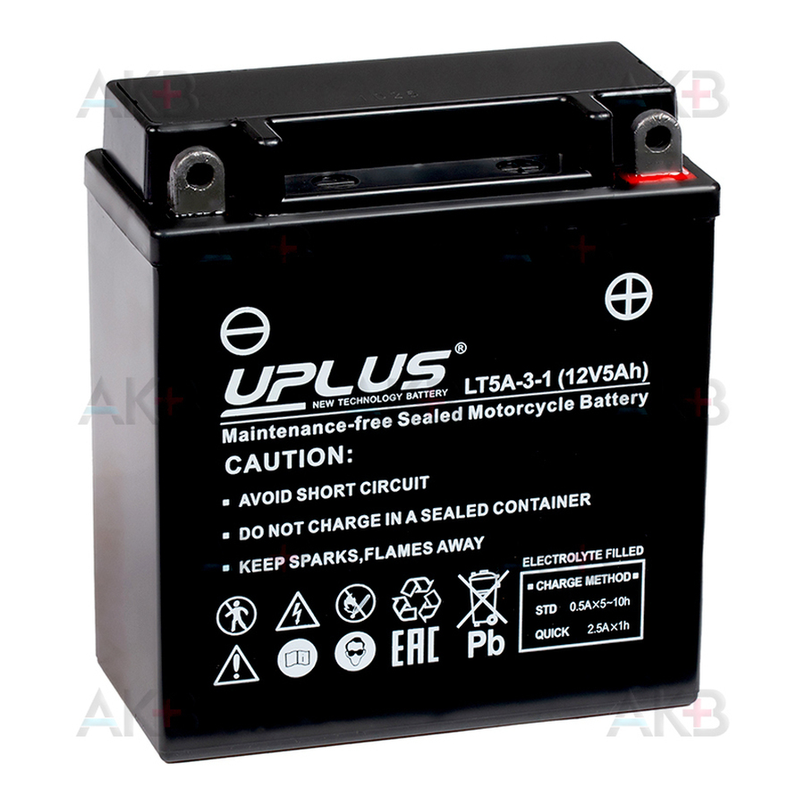 Мото аккумулятор Uplus LT5A-3-1 12V 5Ah 55А обр. пол. (120x60x130) Super Start AGM YB5L-B
