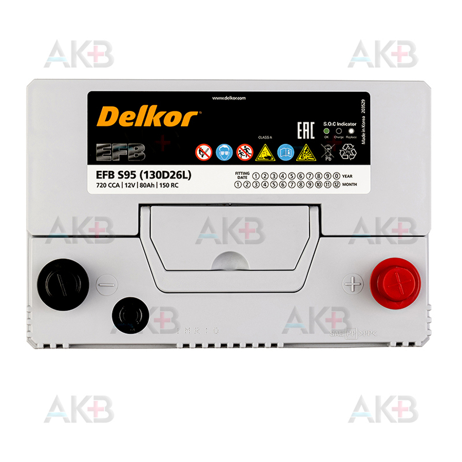 Автомобильный аккумулятор Delkor EFB S95 130D26L 80 Ач 720A обр. пол. (260x173x225)