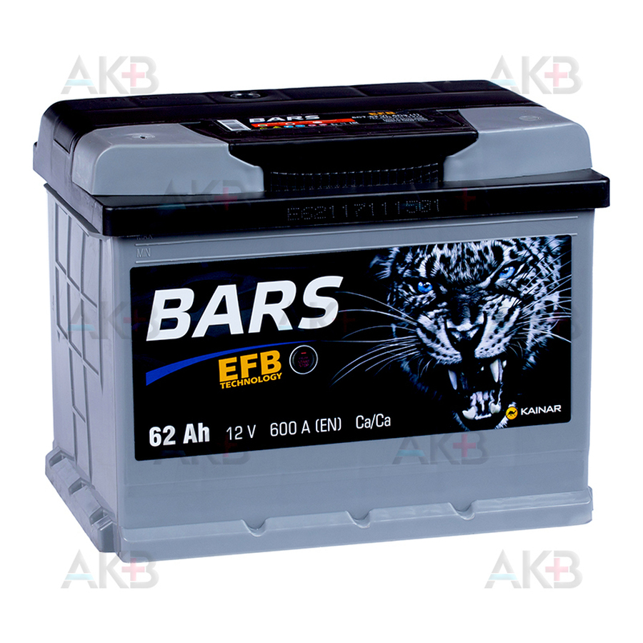 Автомобильный аккумулятор Bars EFB 62 Ач прям. пол. 600А (242x175x190)