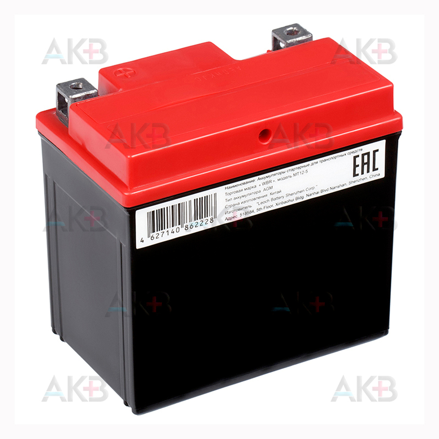 Мото аккумулятор WBR MT12-5 AGM 5 Ач 70А обратная пол.(113x70x105) YTX5L-BS