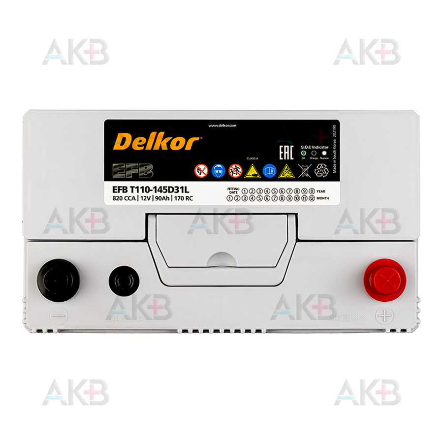 Автомобильный аккумулятор Delkor EFB 145D31L 90 Ач 820A обр. пол. (306x173x225) T110