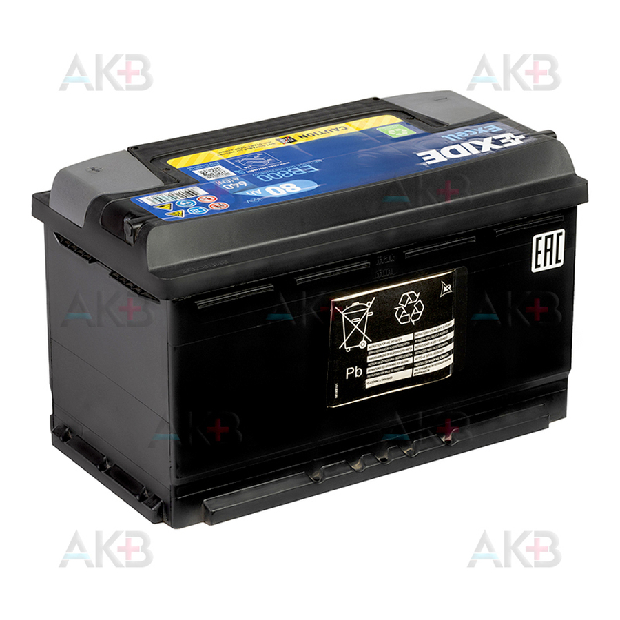 Автомобильный аккумулятор Exide Excell 80 Ач 640A обр. пол. (315x175x190) EB800
