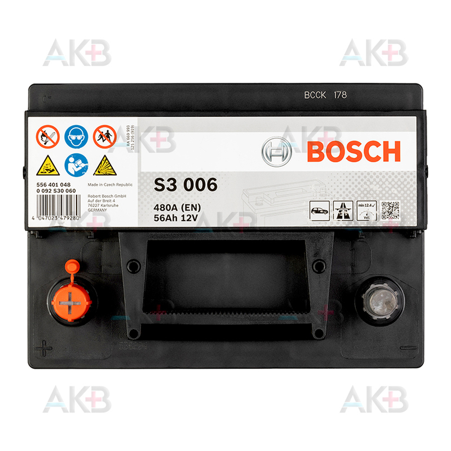 Автомобильный аккумулятор Bosch S3 006 56L 480A 242x175x190
