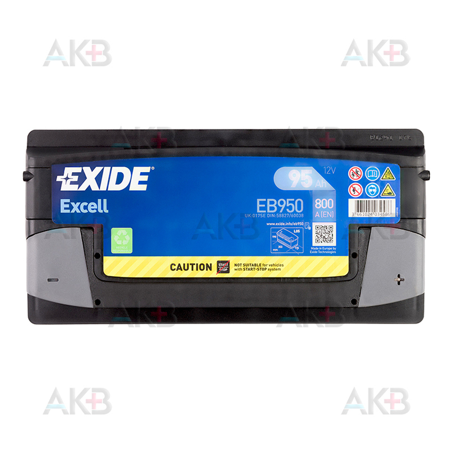 Автомобильный аккумулятор Аккумулятор Exide Excell 95R (800A 353x175x190) EB950