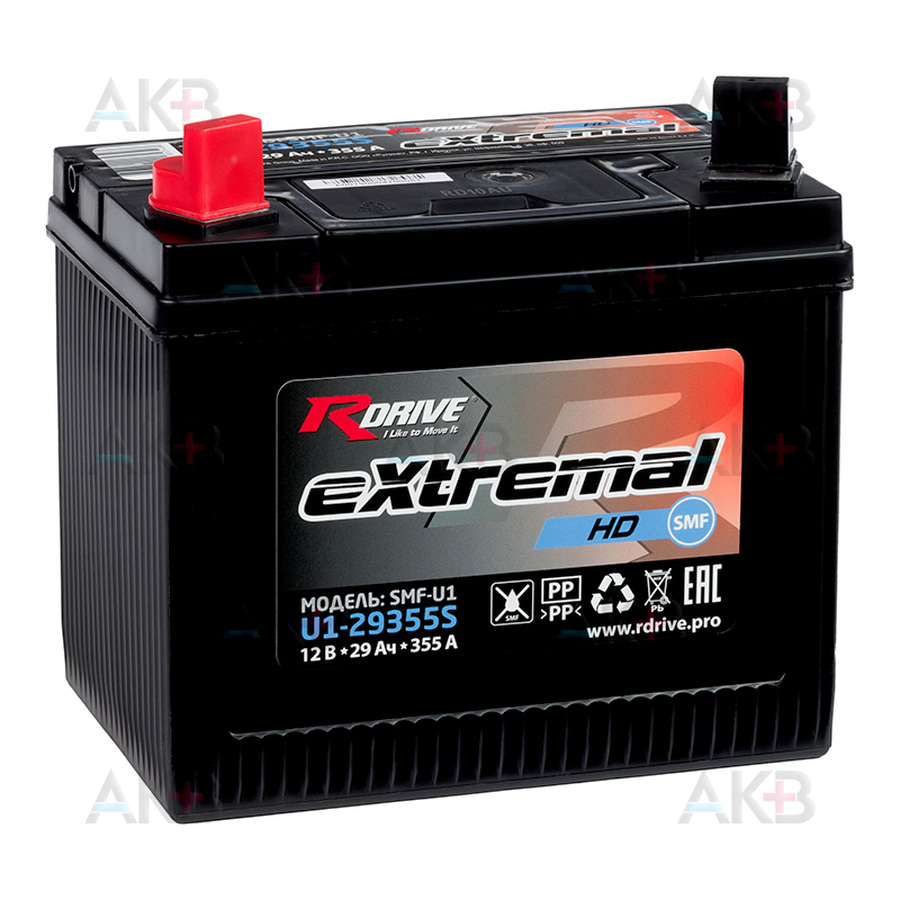 Мото аккумулятор Rdrive U1 12V 29Ah 355A прям. (196x132x185) eXtremal HD