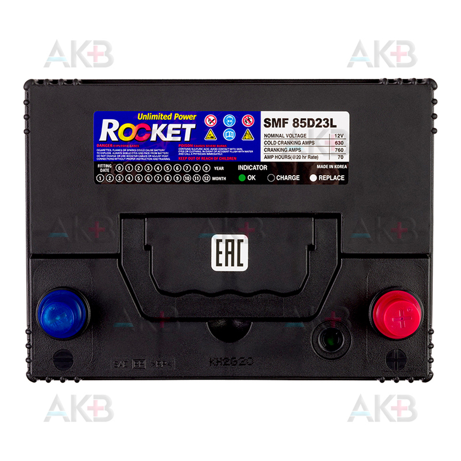 Автомобильный аккумулятор Rocket 85D23L 70Ah 630A (232x175x225) обр. пол.
