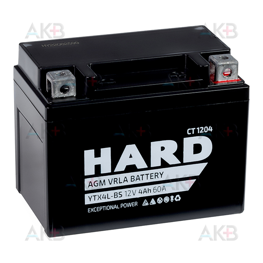 Мото аккумулятор HARD YTX4L-BS 12V 4Ah 60А (114x71x86) СТ 1204 обр. пол.