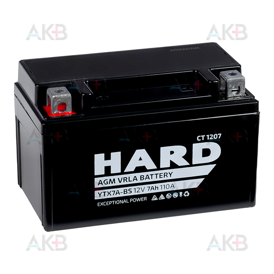 Мото аккумулятор HARD YTX7A-BS 12V 7Ah 110А (150x87x93) CT 1207 прям. пол.