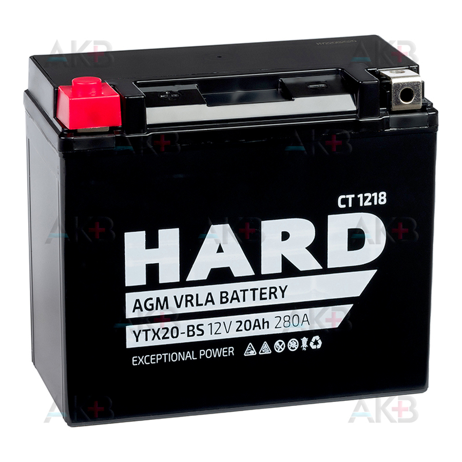 Мото аккумулятор HARD YTX20-BS 12V 18Ah  280А (177x88x154) CT 1218 прям. пол.