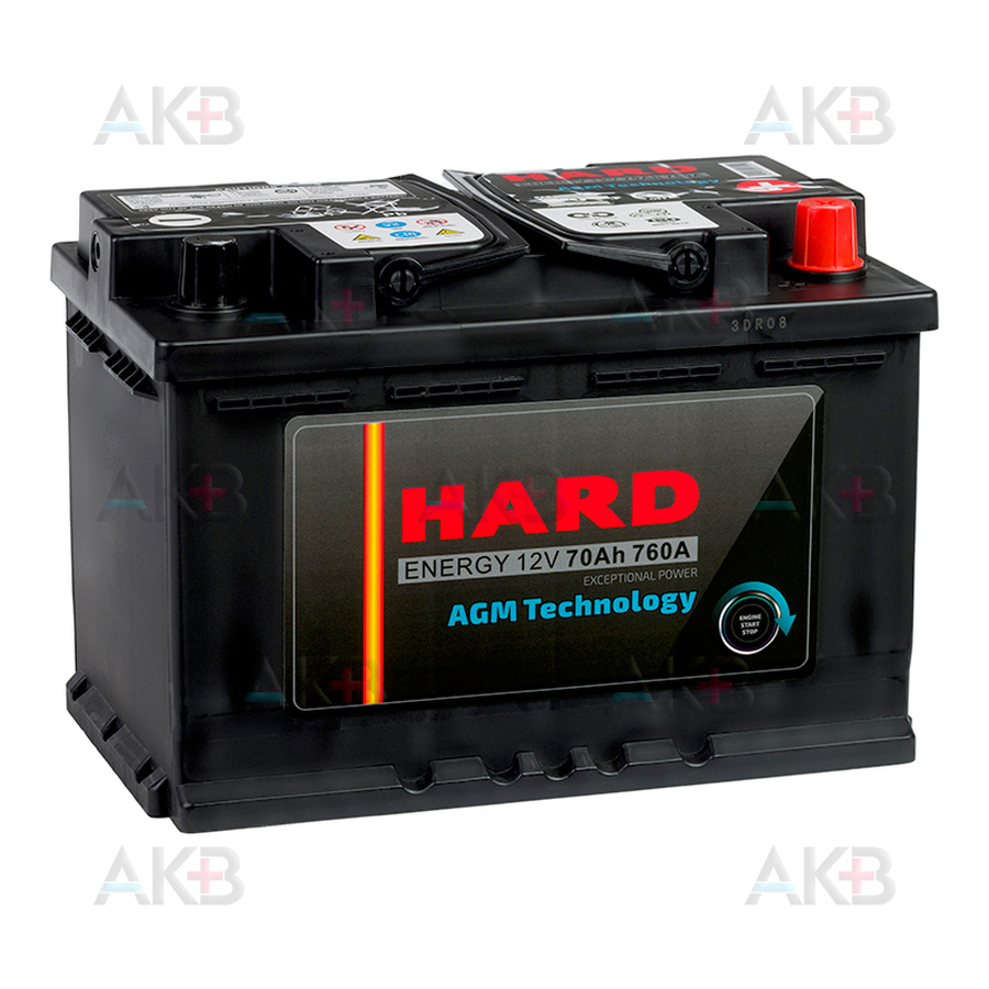 Автомобильный аккумулятор HARD AGM 70Ah 760A (278x175x190)