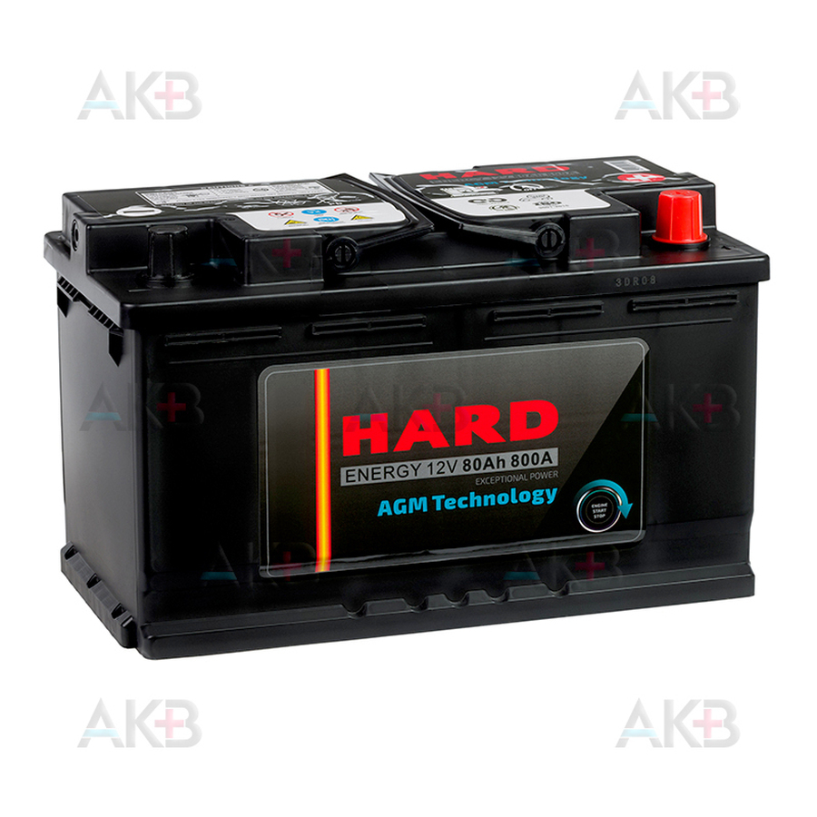 Автомобильный аккумулятор HARD AGM 80Ah 800A (315x175x190) обратная полярность