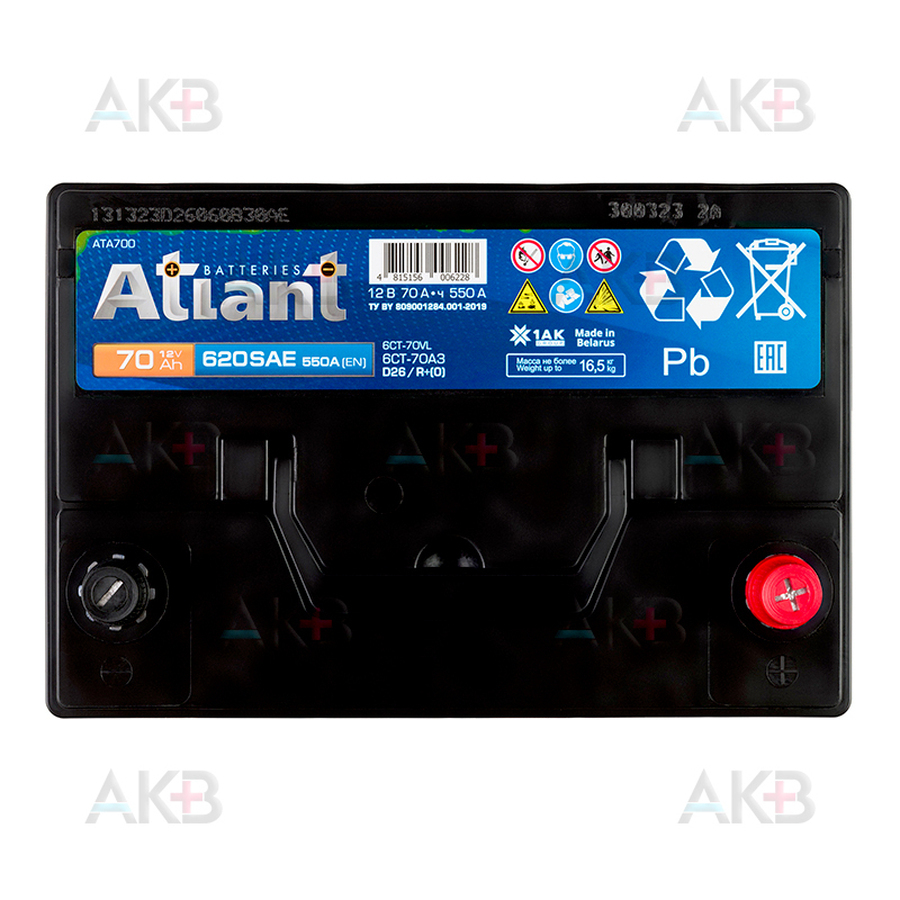 Автомобильный аккумулятор ATLANT ASIA 70Ah 550A обр. пол. (261x175x225) ATA700
