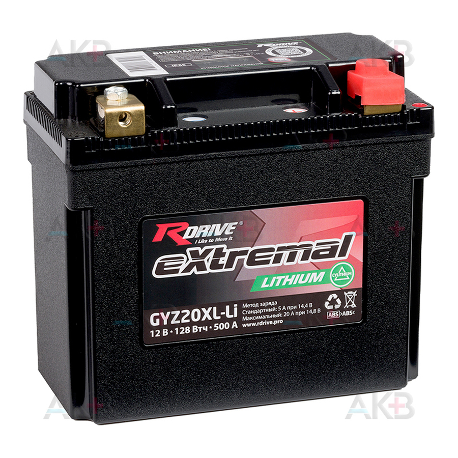 Мото аккумулятор Rdrive LITHIUM GYZ20HL-Li 12V 96 Втч 7,5Ah 375А обр. пол. (175x87x155) CYLITHIUM (LiFePO4)