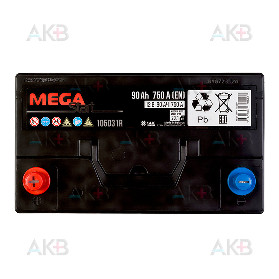 Автомобильный аккумулятор MEGA START 105D31R 90Ah 750A прям. пол. (303x175x225)