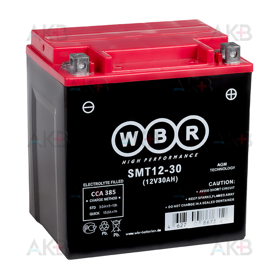 Мото аккумулятор WBR SMT12-30 AGM 30 Ач 385А обратная пол. (166х126х175) YTX30L, YB30L-B, YTX30L-BS, BA30LSHDT