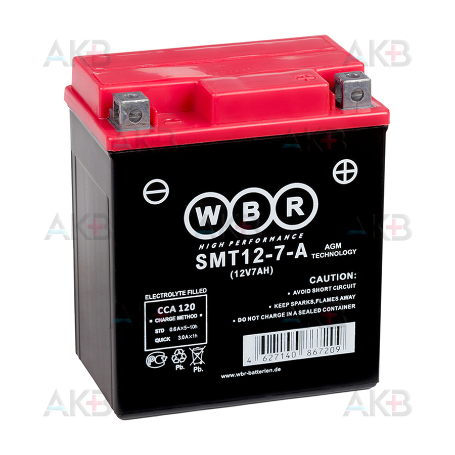 Мото аккумулятор WBR SMT12-7-A AGM 7 Ач 120А обратная пол.(114x71x131) YTX7L-BS