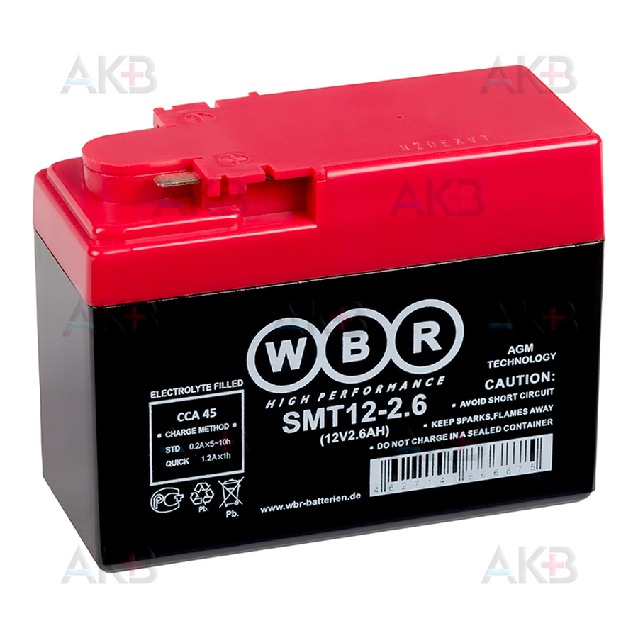 Мото аккумулятор WBR SMT12-2.6 AGM 2.6Ah 45А (114x49x86) YTR4A-BS