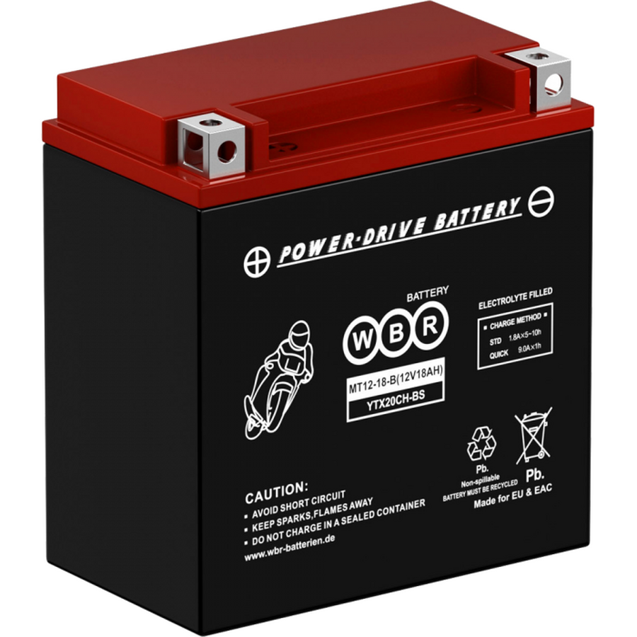Мото аккумулятор WBR SMT12-18-B AGM 18 Ач 230А прямая пол. (150x87x161) YTX20CH-BS