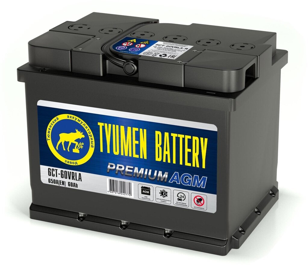 Автомобильный аккумулятор Tyumen Battery Premium AGM 60Ah обр. пол. 650A (242x175x190) 6СТ-60VRLA