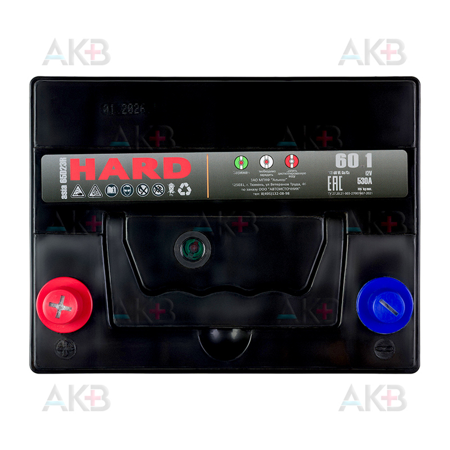 Автомобильный аккумулятор HARD Asia 65D23R 60 Ач 530A п.п. (230x170x225) ca/ca Silver