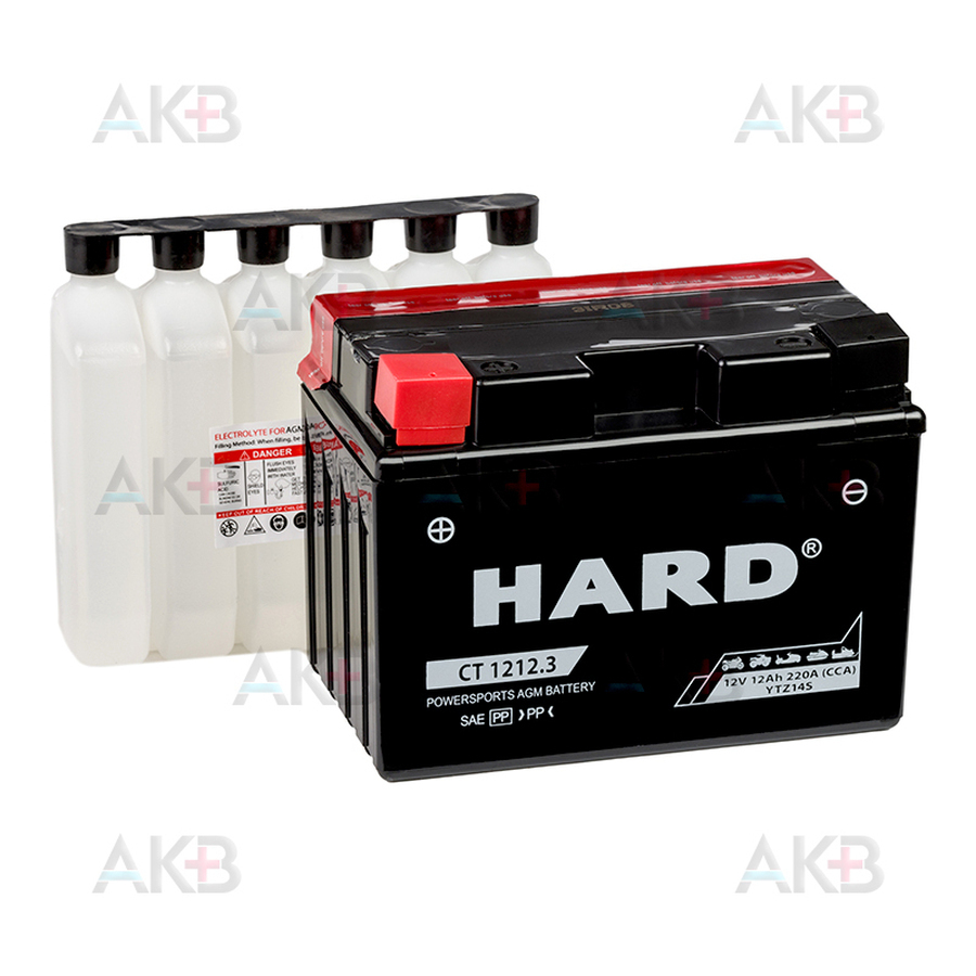 Мото аккумулятор HARD YTZ14S 12V 12 Ah 220А (150x87x110) CT 1212.3 прям. пол. AGM сухозаряженный