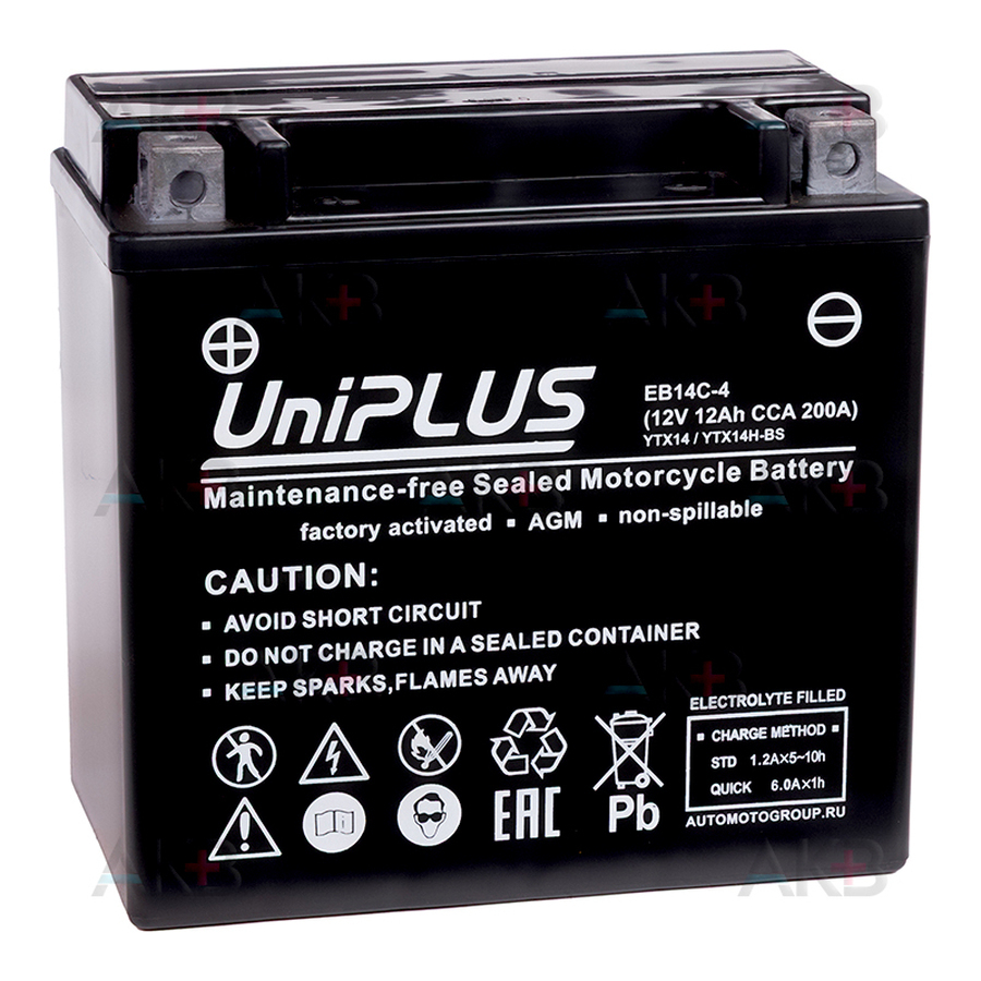 Мото аккумулятор UniPLUS AGM EB14C-3 | 12Ah 200А обр. пол. (150x87x145) High Performance