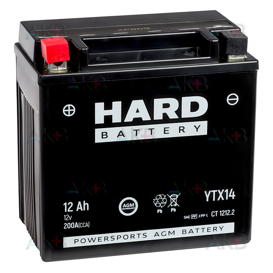 Мото аккумулятор HARD YTX14 12V 12Ah 200А (150x87x145) CT 1212.2 прям. пол. A 000 982 93 08 Mercedes, BMW, Audi