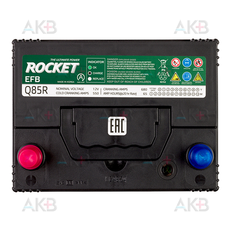 Автомобильный аккумулятор Rocket EFB Q85R 65Ah 680A прям. пол. (232x175x225)