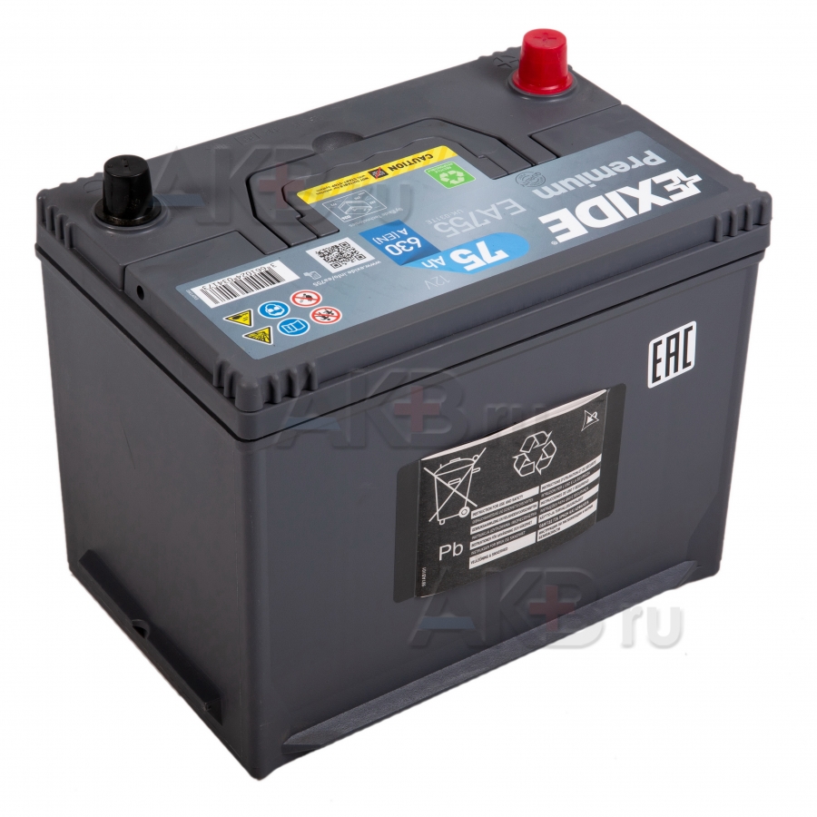 Автомобильный аккумулятор Exide Premium 75L (630А 261x173x225) EA755