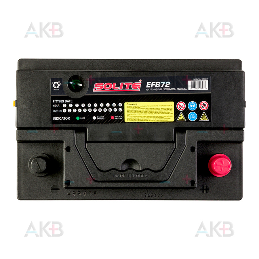 Автомобильный аккумулятор Solite EFB 72Ah 650A (278х175х175) о/п