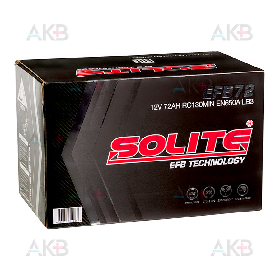 Автомобильный аккумулятор Solite EFB 72Ah 650A (278х175х175) о/п