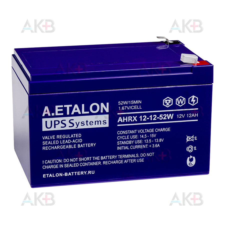 Аккумуляторная батарея A.ETALON AHRX 12-12-52W  |  12V 12Ah (151x98x101)