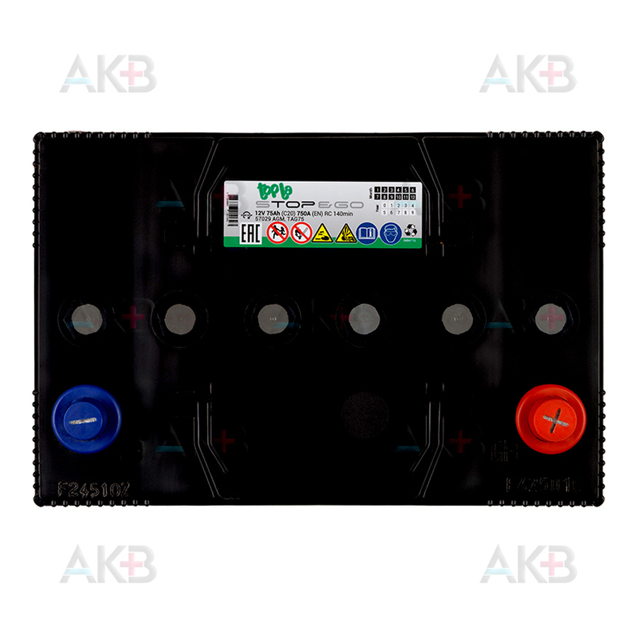 Автомобильный аккумулятор Аккумулятор Topla AGM Stop&Go 75Ah 750A о.п. (260x172x220) TAG75 57029 Start-Stop
