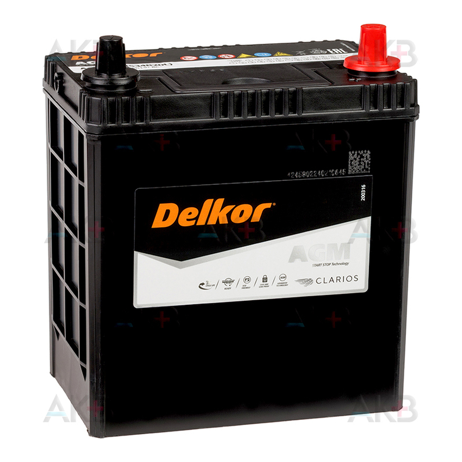 Автомобильный аккумулятор Delkor AGM S34B20L 35 Ач 340A (189x129x225) обр. пол.