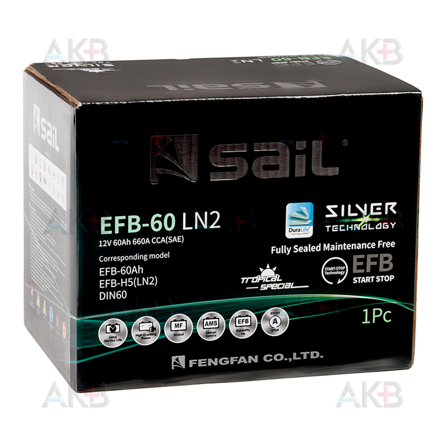 Автомобильный аккумулятор SAIL EFB 60 Ач 660A обр. пол. (242x175x190) Start Stop