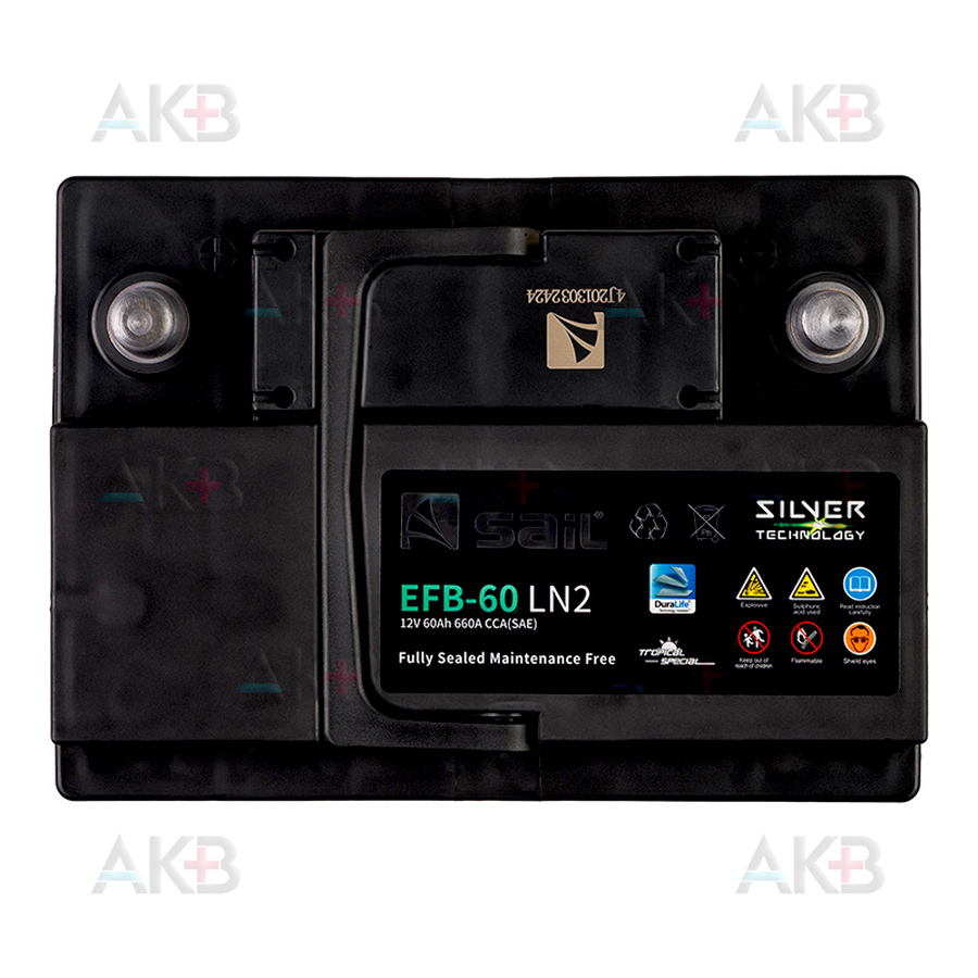 Автомобильный аккумулятор SAIL EFB 60 Ач 660A обр. пол. (242x175x190) Start Stop
