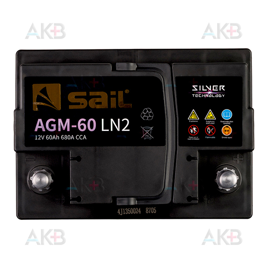 Автомобильный аккумулятор SAIL AGM 60 Ач 680A обр. пол. (242x175x190) Start Stop