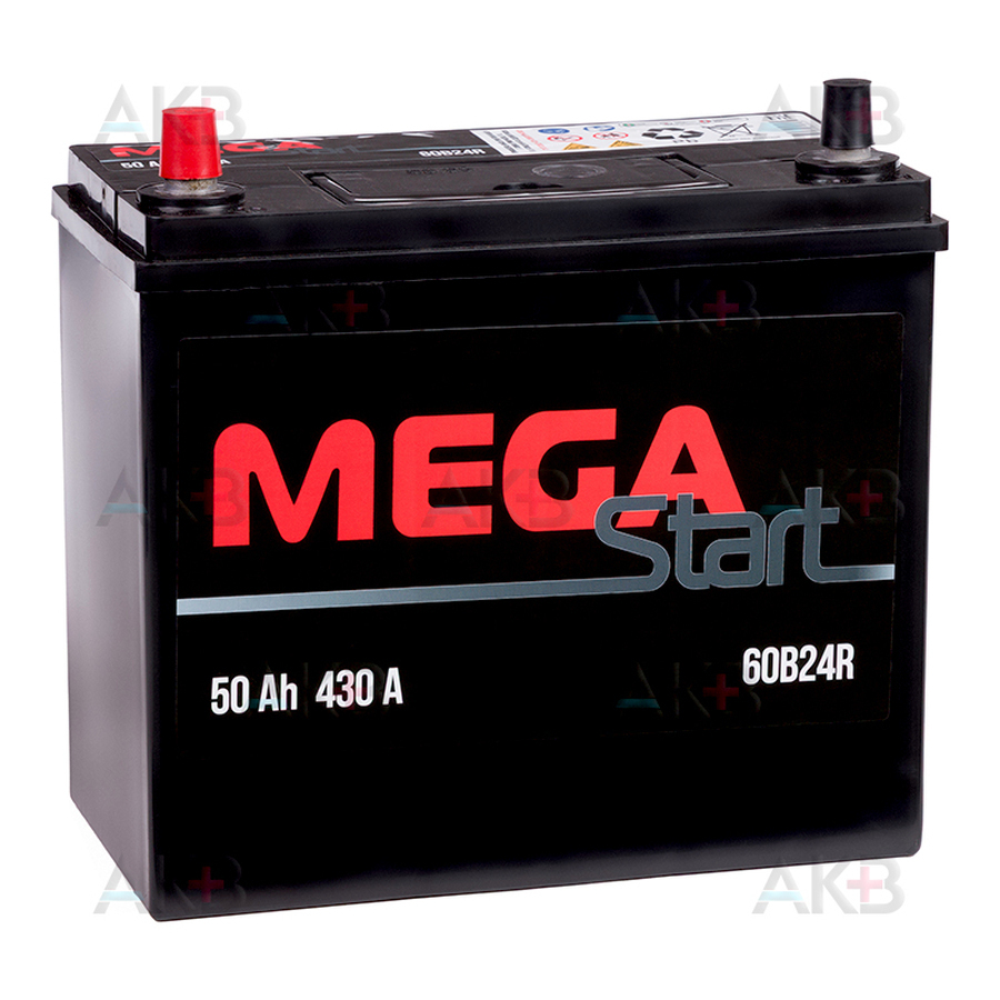Автомобильный аккумулятор MEGA START 60B24R 50Ah 430A прям. пол. (237x127x225) узкие клеммы
