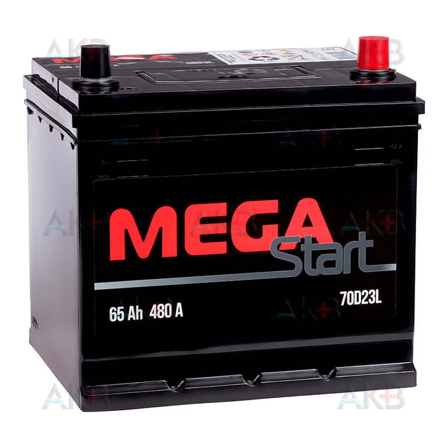 Автомобильный аккумулятор Аккумулятор MEGA START 70D23L 65Ah 480A обр. пол. (232x173x225)