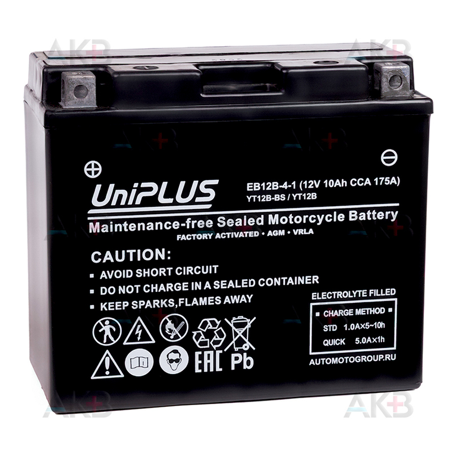 Мото аккумулятор UniPLUS AGM EB12B-4-1  | 10Ah 175А прям.пол. (150x70x130) High Performance
