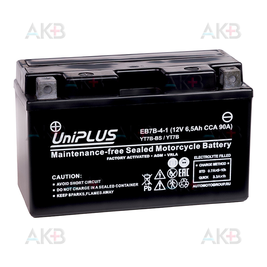 Мото аккумулятор UniPLUS AGM EB7B-4-1 | 6.5 Ah 90А прям. пол. (150x65x93) Uplus High Performance