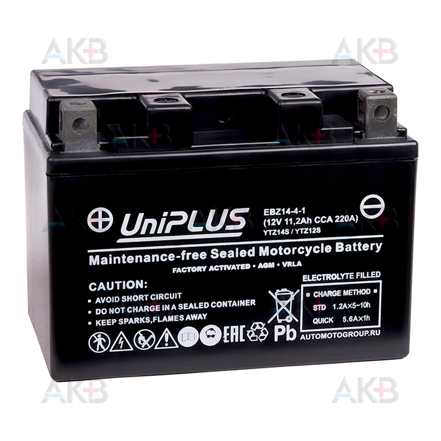 Мото аккумулятор UniPLUS AGM EBZ14-4-1 | 11.2Ah 220А прям.пол. (150x87x110) High Performance