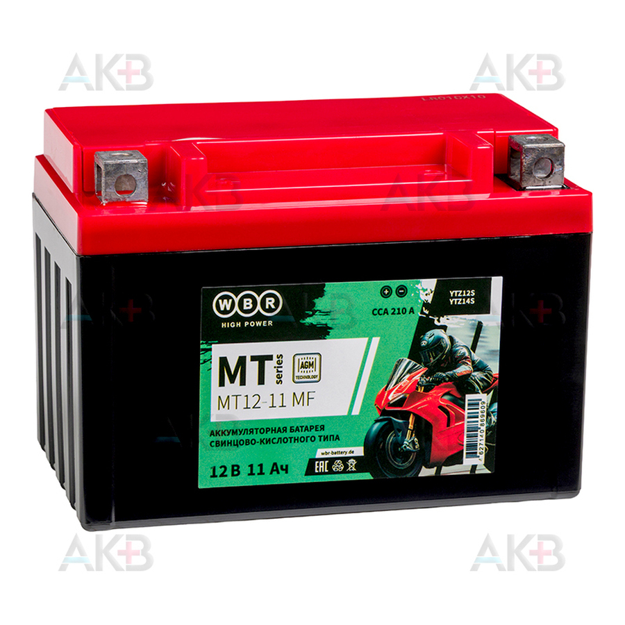 Мото аккумулятор WBR MT12-11 MF AGM 11 Ач 230А прямая пол.(150x88x110) YTZ12S, YTZ14S