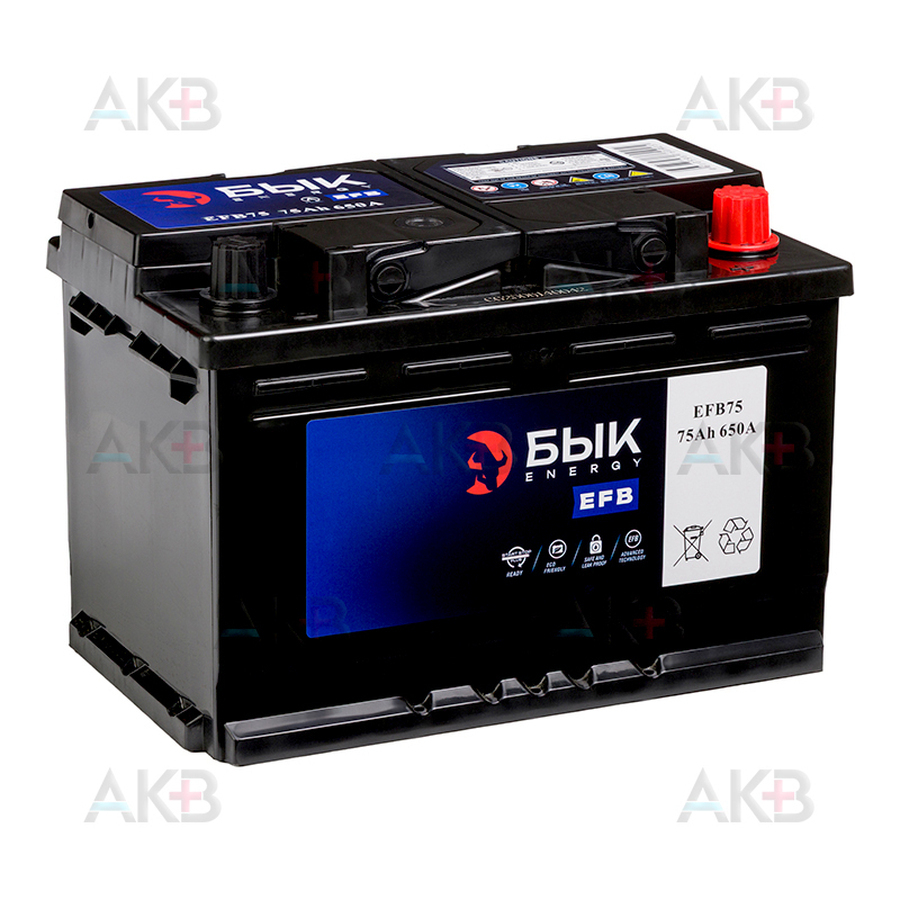 Автомобильный аккумулятор БЫК Energy EFB 75Ah 650A обр. пол. (278x175x190)