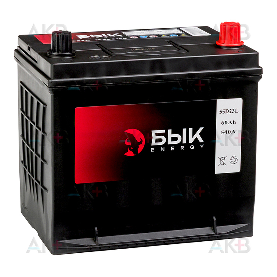 Автомобильный аккумулятор БЫК Energy 55D23L 60Ah 540A обр. пол. (230x170x225) бортик