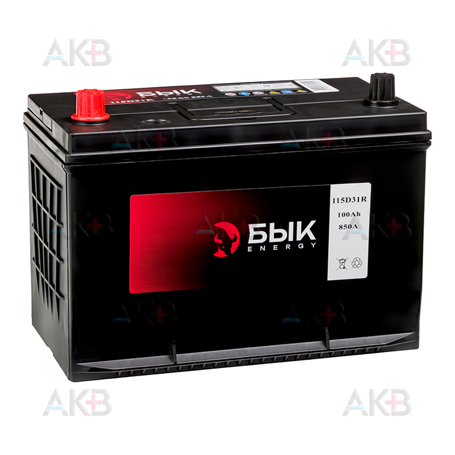Автомобильный аккумулятор БЫК Energy 115D31R 100Ah 850A прям. пол. (300x176x225) бортик