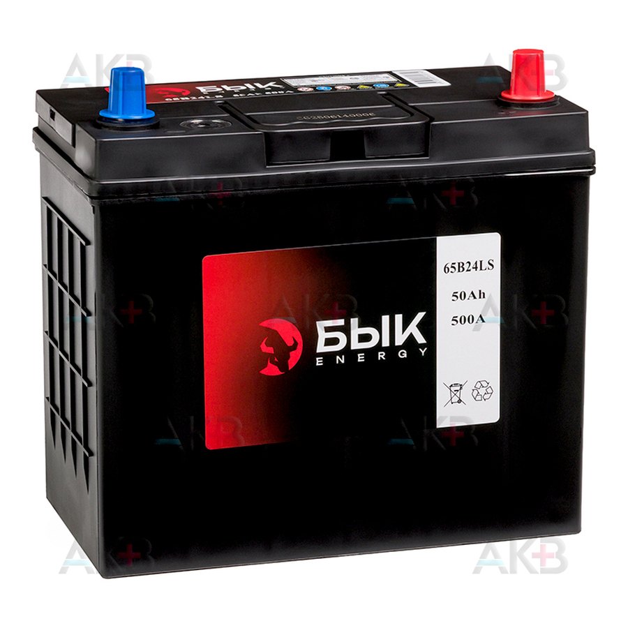 Автомобильный аккумулятор БЫК Energy 65B24LS 50Ah 500A обр. пол. (236x129x225) узкие. клеммы