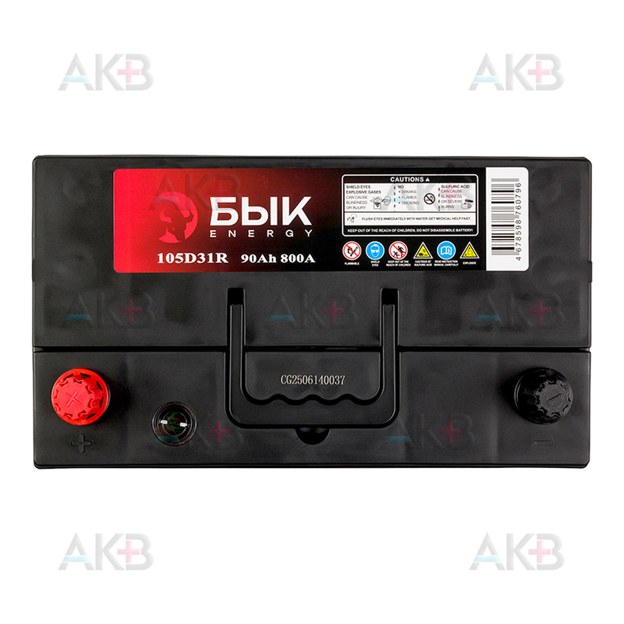 Автомобильный аккумулятор БЫК Energy 105D31R 90Ah 800A прям. пол. (300x176x225) бортик