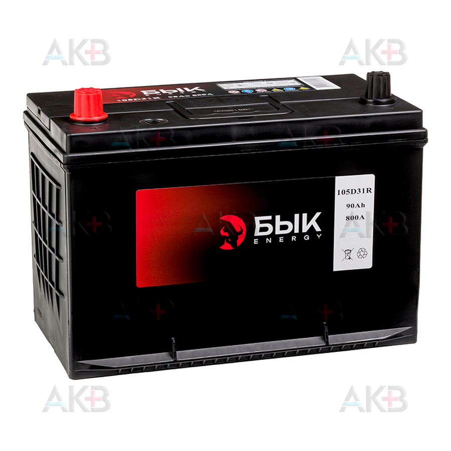 Автомобильный аккумулятор БЫК Energy 105D31R 90Ah 800A прям. пол. (300x176x225) бортик
