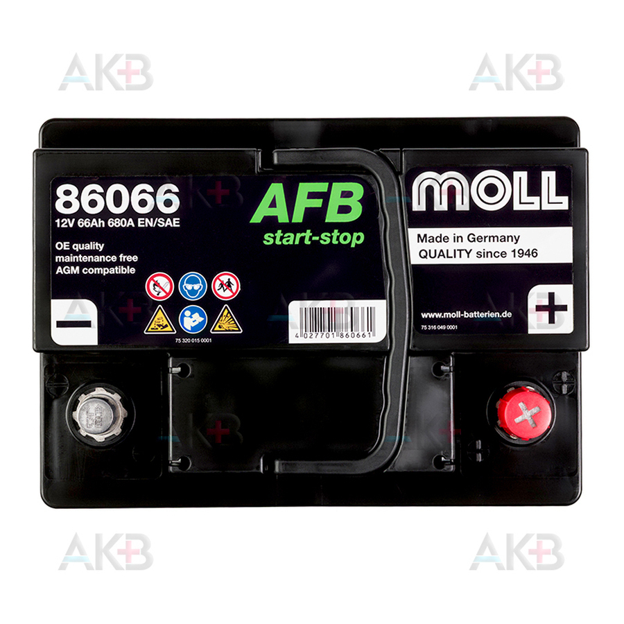 Автомобильный аккумулятор MOLL AFB 66 Ач 680A обр. пол. (242x175x190) 86066 Start Stop